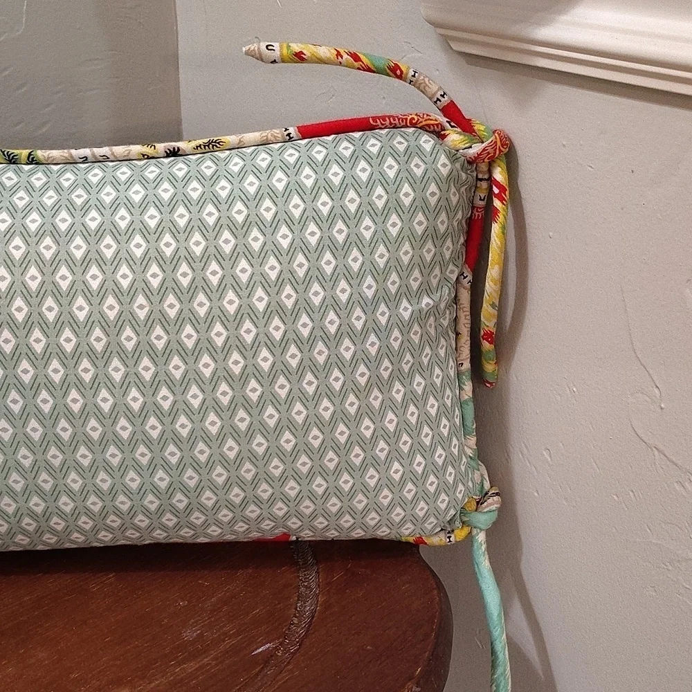 Echo Design Rectangle Throw Pillow Green Diamond Print w 4 Corner Tie Accents